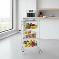 Carrello da cucina AXO, 3 grandi cesti estraibili, bianco-faggio