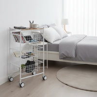 Carrello da cucina AXO, 3 grandi cesti estraibili, bianco-faggio