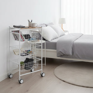 Carrello da cucina AXO, 3 grandi cesti estraibili, bianco-faggio