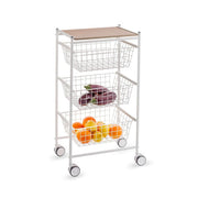 Carrello da cucina AXO, 3 grandi cesti estraibili, bianco-faggio