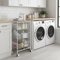 Carrello da cucina AXO, 3 grandi cesti estraibili, bianco-faggio