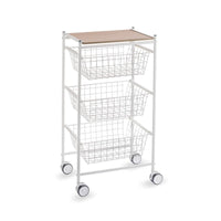 Carrello da cucina AXO, 3 grandi cesti estraibili, bianco-faggio