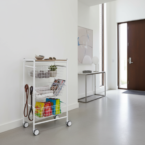 Carrello da cucina AXO, 3 grandi cesti estraibili, bianco-faggio
