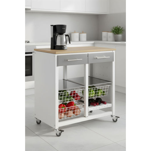 Carrello da cucina BERGEN con cassetti, cestini e portabottiglie – design e produzione spagnola