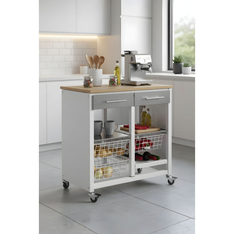 Carrello da cucina BERGEN con cassetti, cestini e portabottiglie – design e produzione spagnola