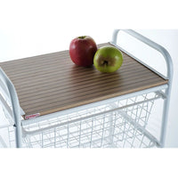 Carrello da cucina, Carrello portatutto, 4 cestini, piano di lavoro in betulla con effetto Listellato, NORA
