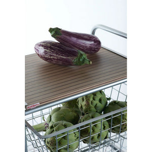 Carrello da cucina, Carrello portatutto, 4 cestini, piano di lavoro in betulla con effetto Listellato, NORA