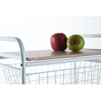 Carrello da cucina, Carrello portatutto, 4 cestini, piano di lavoro in betulla con effetto Listellato, NORA