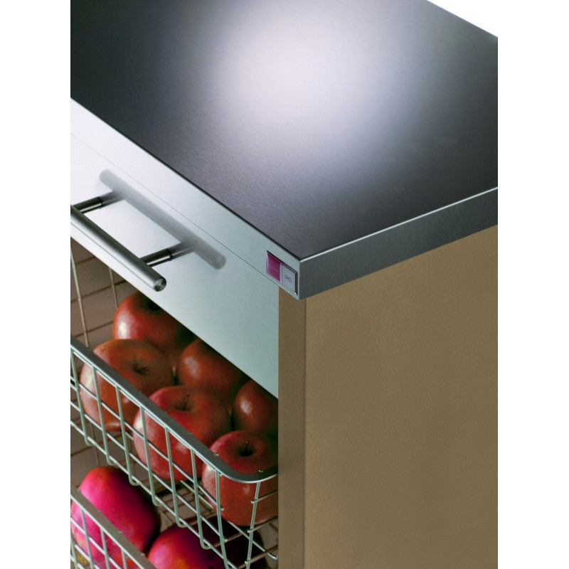 Carrello da cucina CHELSEA con ruote – Piano in acciaio inox, 3 cestelli, cassetto e portabottiglie