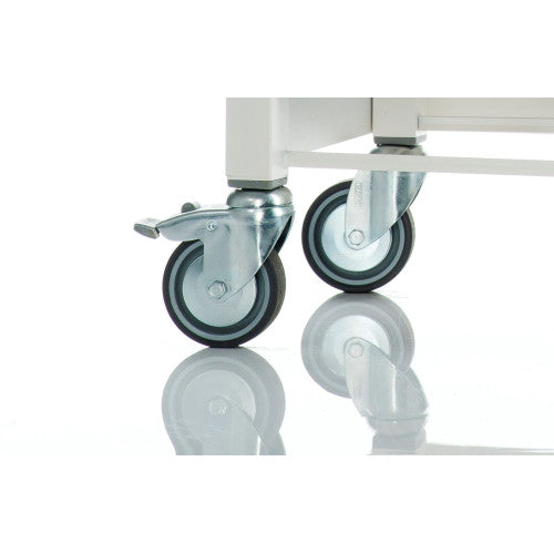Carrello da cucina CHELSEA con ruote – Piano in acciaio inox, 3 cestelli, cassetto e portabottiglie