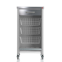 Carrello da cucina CHELSEA con ruote – Piano in acciaio inox, 3 cestelli, cassetto e portabottiglie