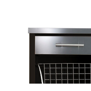 Carrello da cucina CHELSEA con ruote – Piano in acciaio inox, 3 cestelli, cassetto e portabottiglie