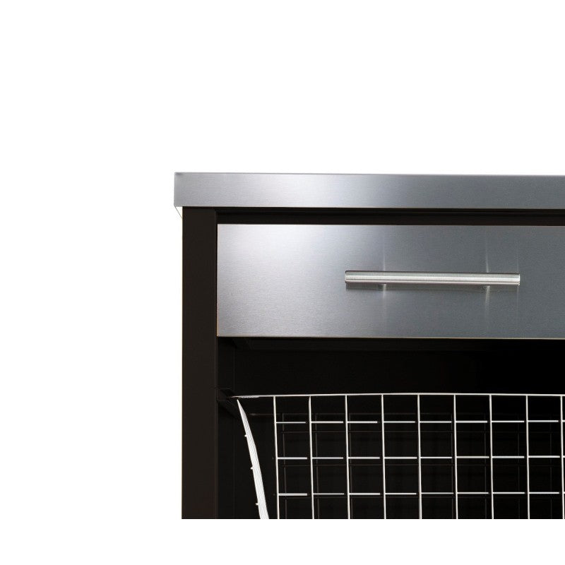 Carrello da cucina CHELSEA con ruote – Piano in acciaio inox, 3 cestelli, cassetto e portabottiglie