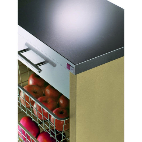 Carrello da cucina CHELSEA con ruote – Piano in acciaio inox, 3 cestelli, cassetto e portabottiglie