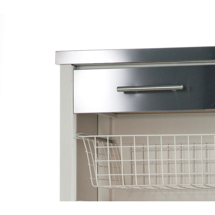Carrello da cucina CHELSEA con ruote – Piano in acciaio inox, 3 cestelli, cassetto e portabottiglie