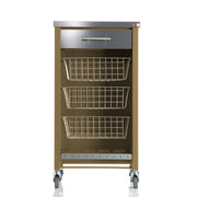 Carrello da cucina CHELSEA con ruote – Piano in acciaio inox, 3 cestelli, cassetto e portabottiglie