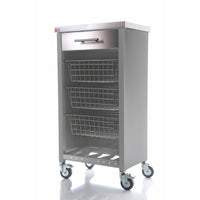 Carrello da cucina CHELSEA con ruote – Piano in acciaio inox, 3 cestelli, cassetto e portabottiglie