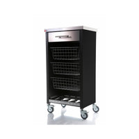 Carrello da cucina CHELSEA con ruote – Piano in acciaio inox, 3 cestelli, cassetto e portabottiglie