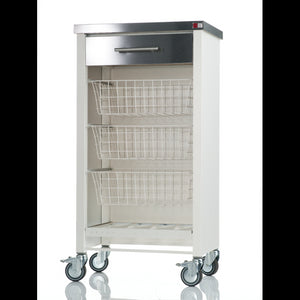 Carrello da cucina CHELSEA con ruote – Piano in acciaio inox, 3 cestelli, cassetto e portabottiglie