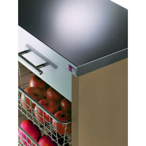 Carrello da cucina CHELSEA con ruote – Piano in acciaio inox, 3 cestelli, cassetto e portabottiglie