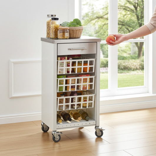 Carrello da cucina con piano di lavoro in acciaio inox, MOHER