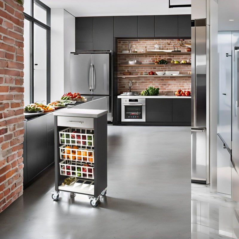 Carrello da cucina con piano di lavoro in acciaio inox, MOHER