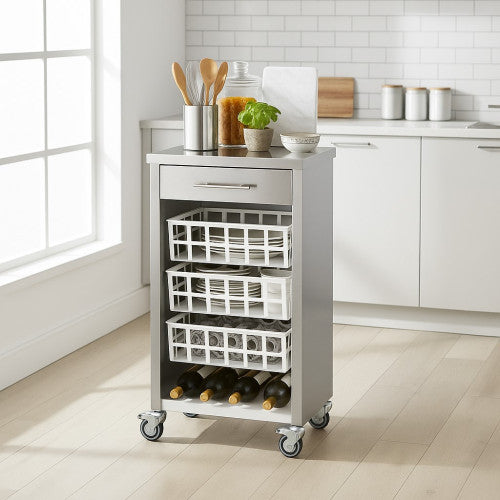 Carrello da cucina con piano di lavoro in acciaio inox, MOHER