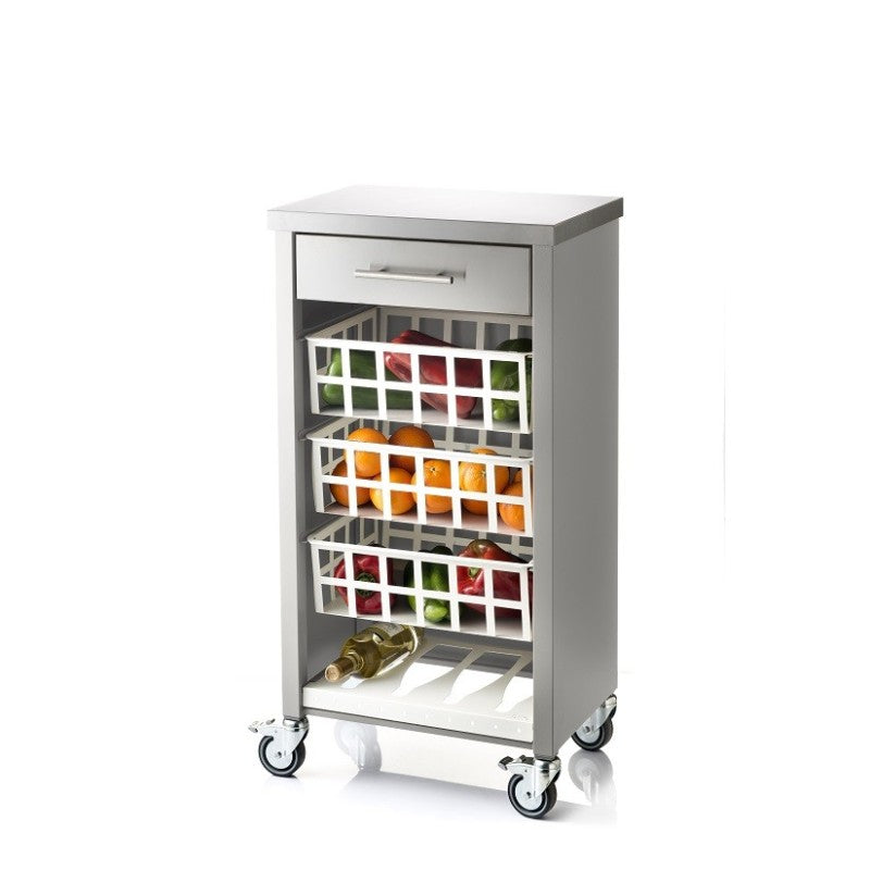 Carrello da cucina con piano di lavoro in acciaio inox, MOHER