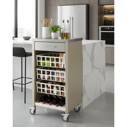 Carrello da cucina con piano di lavoro in acciaio inox, MOHER