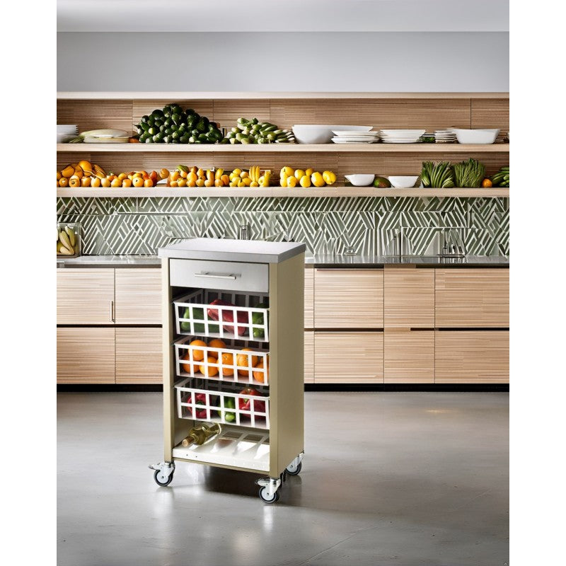 Carrello da cucina con piano di lavoro in acciaio inox, MOHER