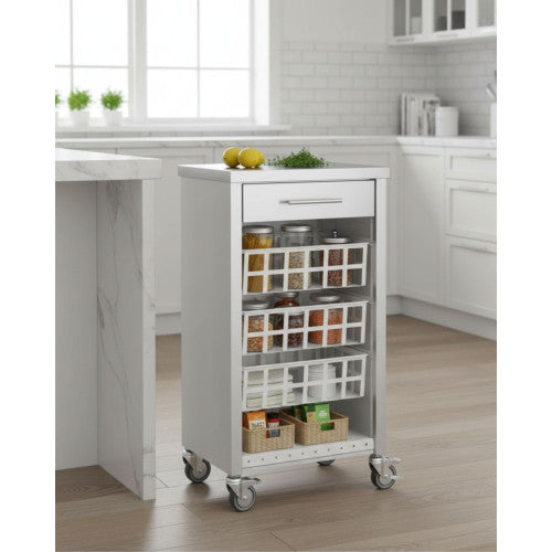 Carrello da cucina con piano di lavoro in acciaio inox, MOHER