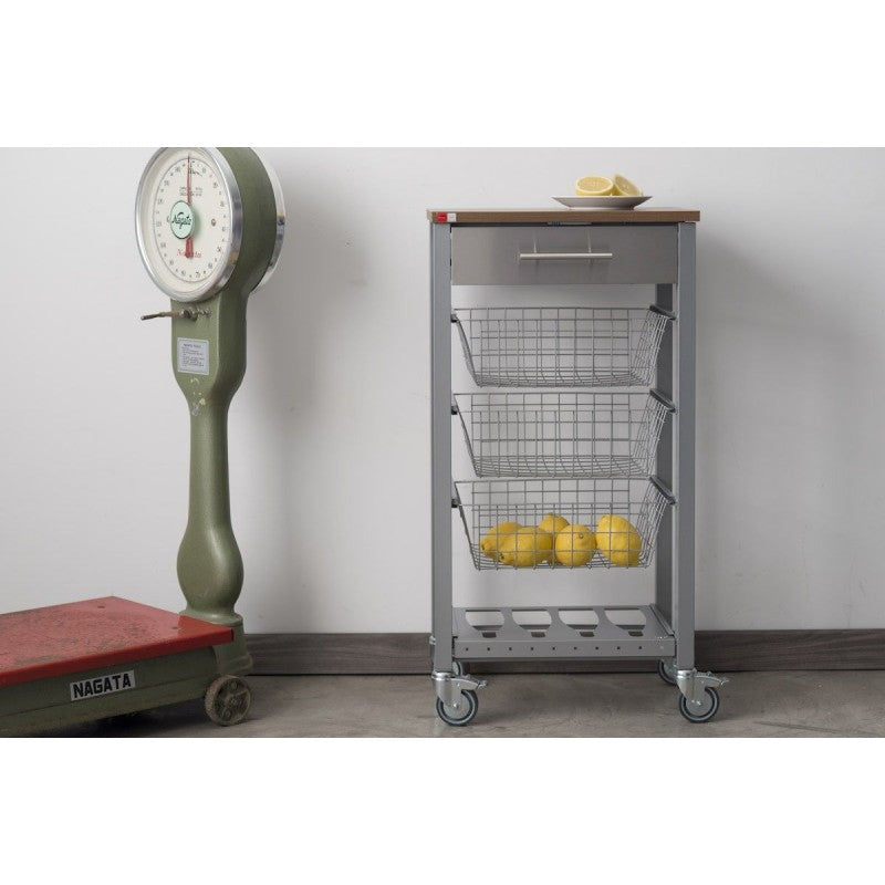 Carrello da cucina con ruote con piano color Ciliegio, ONDA ALUMINIUM