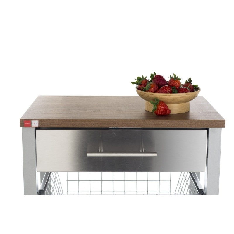 Carrello da cucina con ruote con piano color Ciliegio, ONDA ALUMINIUM