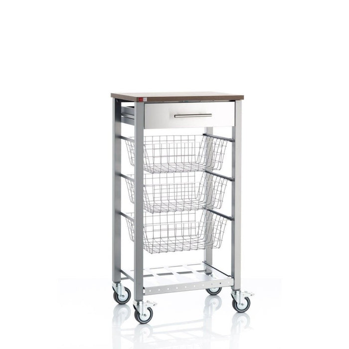 Carrello da cucina con ruote con piano color Ciliegio, ONDA ALUMINIUM