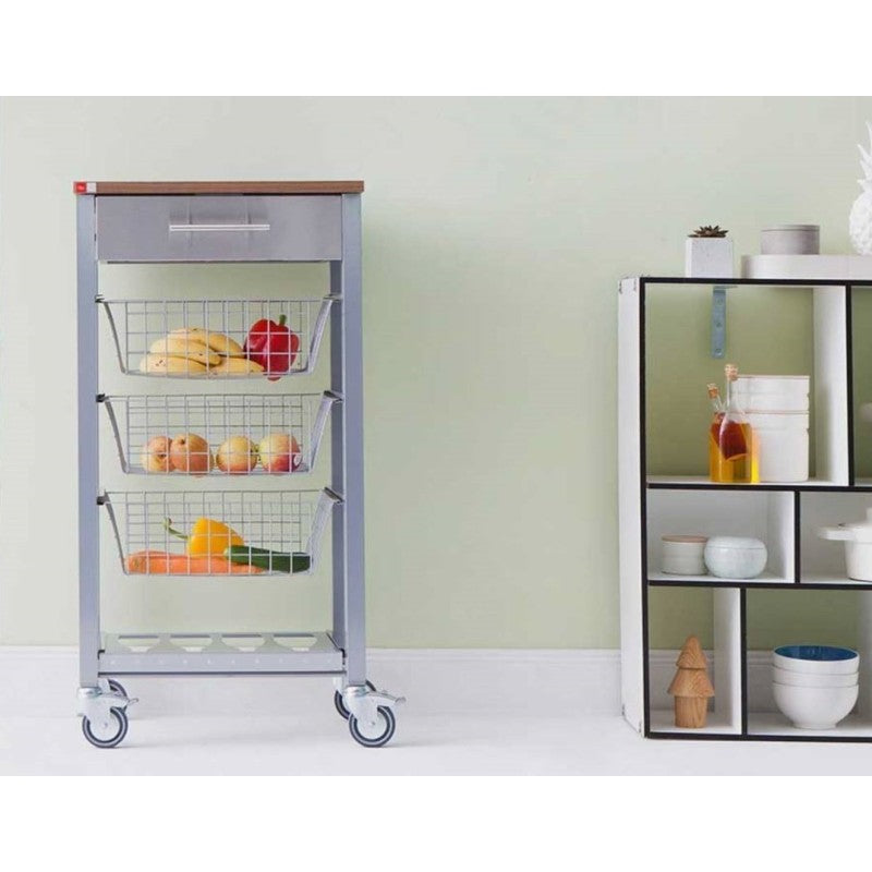 Carrello da cucina con ruote con piano color Ciliegio, ONDA ALUMINIUM