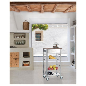 Carrello da cucina con ruote con piano color Ciliegio, ONDA ALUMINIUM