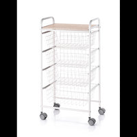 Carrello da Cucina FIESTA con 4 Cestelli Estraibili – Mobile Ausiliario Multiuso, Bianco e Faggio