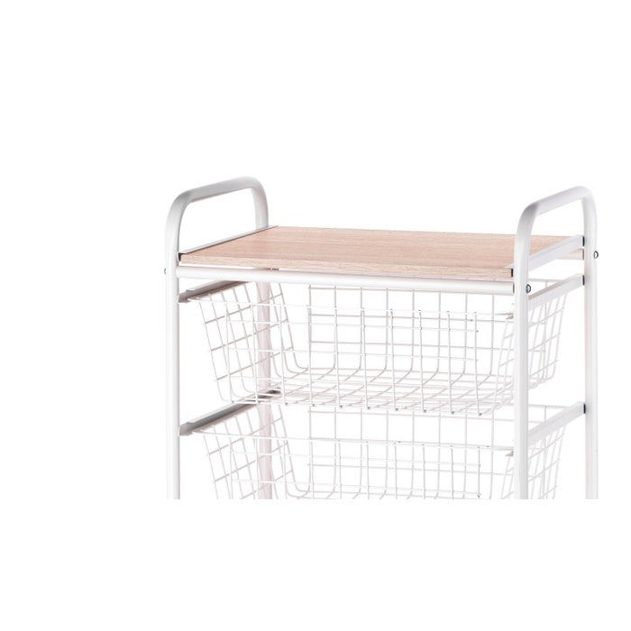 Carrello da Cucina FIESTA con 4 Cestelli Estraibili – Mobile Ausiliario Multiuso, Bianco e Faggio