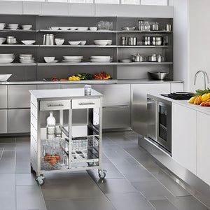 Carrello da cucina grande, molto elegante e con grande capacità, MALMÖ INOX