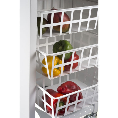 Carrello da cucina KARA bianco con cassetto, 3 cestelli e ripiano effetto legno