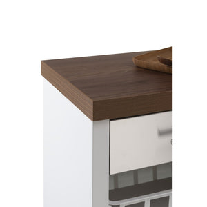 Carrello da cucina KARA bianco con cassetto, 3 cestelli e ripiano effetto legno