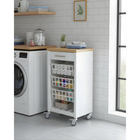Carrello da cucina KARA bianco con cassetto, 3 cestelli e ripiano effetto legno