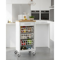 Carrello da cucina KARA bianco con cassetto, 3 cestelli e ripiano effetto legno