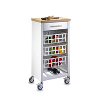 Carrello da cucina KARA bianco con cassetto, 3 cestelli e ripiano effetto legno