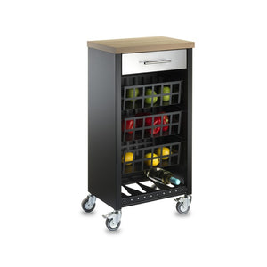Carrello da cucina KARA nero con cassetto, 3 cestelli e ripiano effetto legno