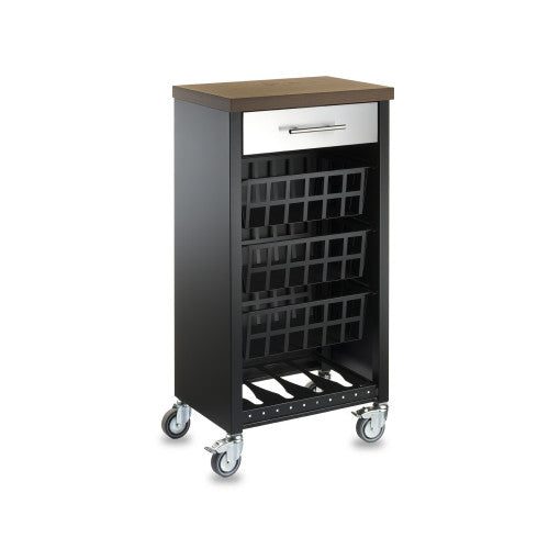 Carrello da cucina KARA nero con cassetto, 3 cestelli e ripiano effetto legno