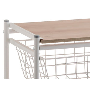 Carrello da cucina KARINA, 3 grandi cesti estraibili e portabottiglie, bianco-faggio