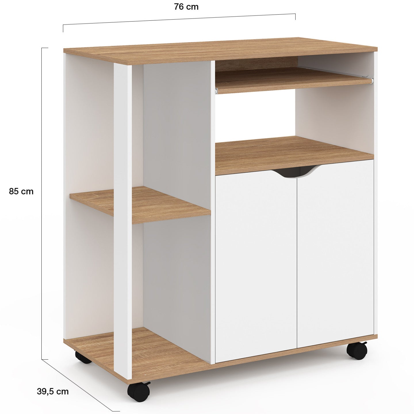 IDMarket - Carrello da cucina legno bianco e ante di faggio L.76 cm COSI
