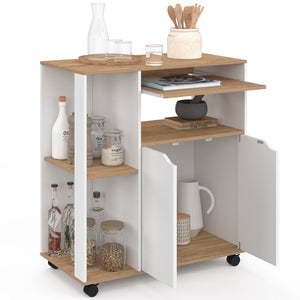 IDMarket - Carrello da cucina legno bianco e ante di faggio L.76 cm COSI