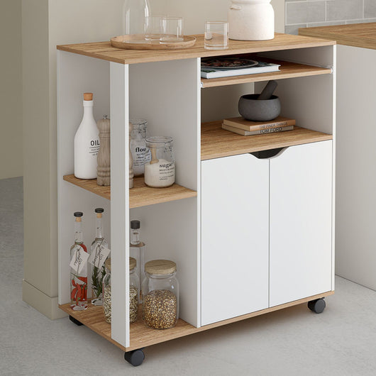 IDMarket - Carrello da cucina legno bianco e ante di faggio L.76 cm COSI